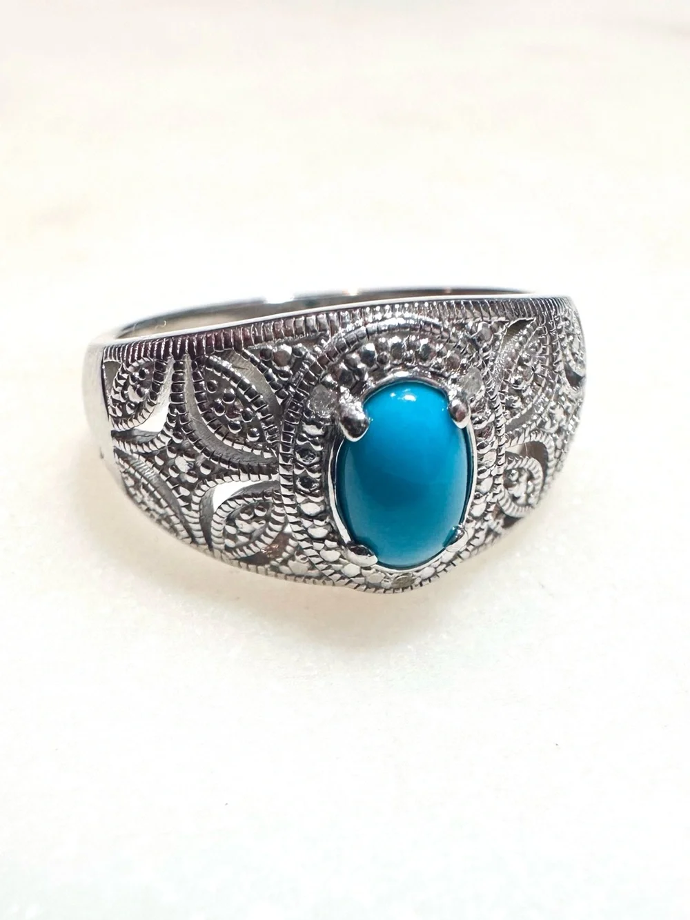 Blue Sleeping Beauty Turquoise Rhodium Over Sterling Silver Halo Ring 0.03ctw